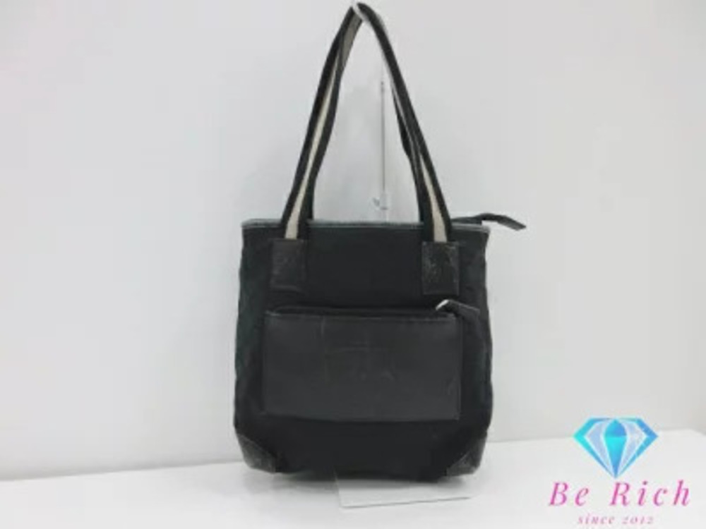 Gucci Tote Bag GG Beige Black Canvas Leather Vertical Shoulder Handbag